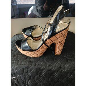 Women's Steve Madden Leather Upper Black Shoes with cork heels Size 6.5